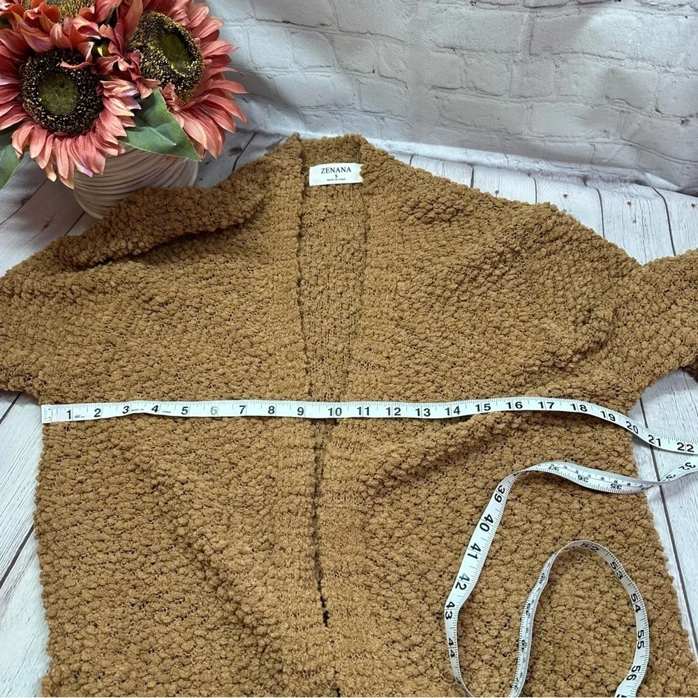 NWT zenana Boutique Deep camel open front popcorn cardigan sweater sz S - Picture 10 of 10